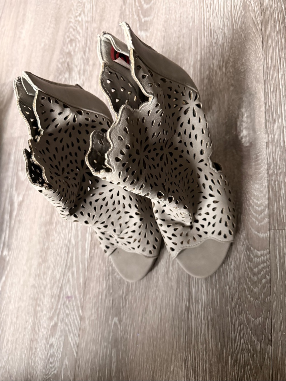 Women's Scalloped Laser-Cut Peep-Toe Booties - Grey